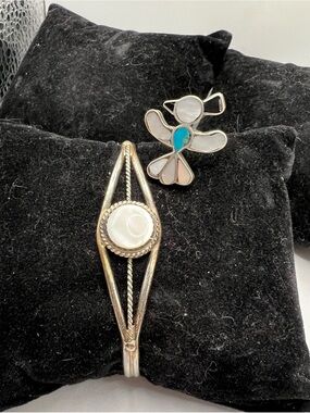 Sterling Silver Mother of Pearl Bracelet and Turquoise Ring